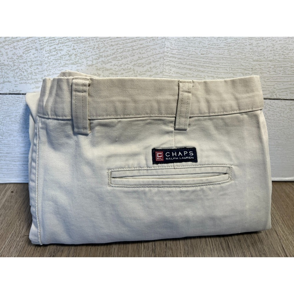 Vintage Chaps Ralph Lauren Mens Shorts 38 (36) Stone Beige Pleated Front Chino